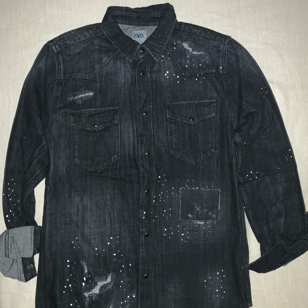Zara Distressed Denim Shirt